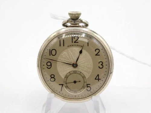 ANTIQUE POCKET WATCH~HAMILTON~17 JEWELS~14K WHITE GOLD FILLED CASE~1 7/8"