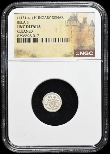 MEDIEVAL HUNGARY. Bela II, 1131-1141. Silver Denar, Portrait, NGC MS UNC Detail