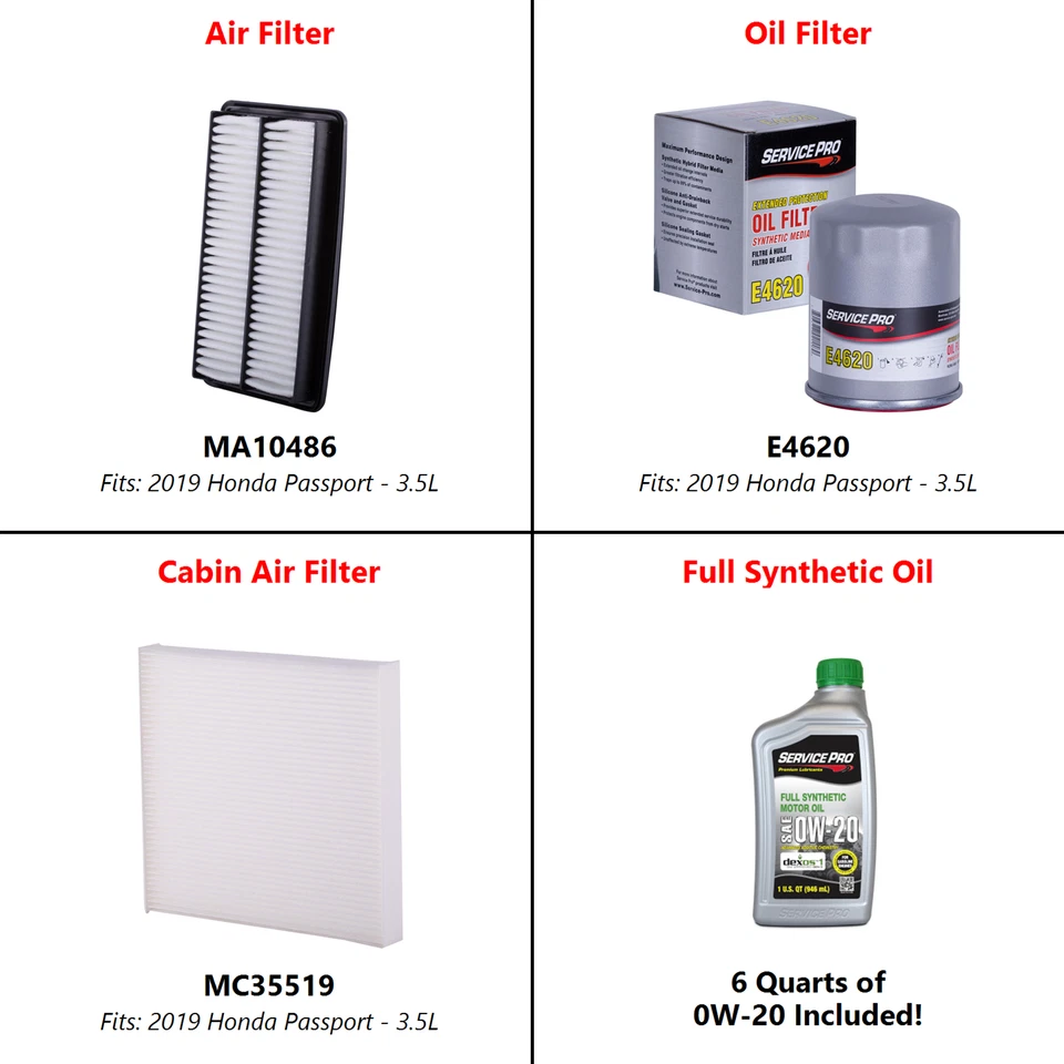 2019 Honda Passport 3.5L Complete Oil, Air & Cabin Filter Kit (0W-20) - Image 2 of 4