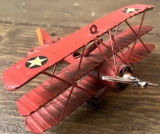 Vintage WWI Tin Tri-Plane Aircraft Model Red Finish 6" Décor Toy