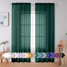 Simplebrand Hunter Green Sheer Curtains 42"W x 84"L Pack of 2 ,