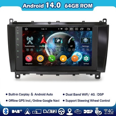 8'' Android 14 Car Stereo Carplay 4G Sat Nav Canbus Mercedes CLK-Class W209 C209 A209