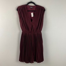 Express Pleated V Neck Mini Dress S Burgundy Fit And Flare Party Holiday