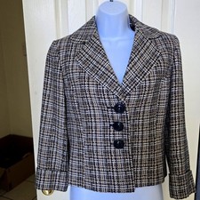 Tahari Arthur S Lavine Tweed Blazer Women's Size 4 Navy/Beige, Cream