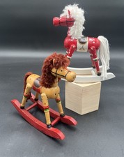 Vintage Wood Christmas Rocking Horse Lot Of 2 Decor 7"