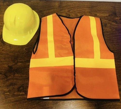Orange High-Visibility Reflective Safety Work Vest "SAFE WORK" Kids Costume! image 2