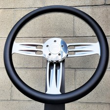 18 Inch Billet Big Rig Steering Wheel Double Barrel Black Wrap Horn