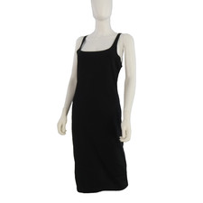 ZARA Black Slip Midi Dress size XL 90s Minimal Square Neck Bodycon Stretch