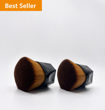 Set of 2 Flat Top Kabuki Foundation Makeup Brush w/ Protective Case Black
