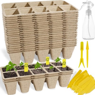 200Cells Seedling Start Trays with Drain Holes,20pcs Peat Pots Seedling Pots ...