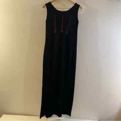 Freestyle Black Sleeveless Dress 100 % Rayon Red Embroidery Detail Size S