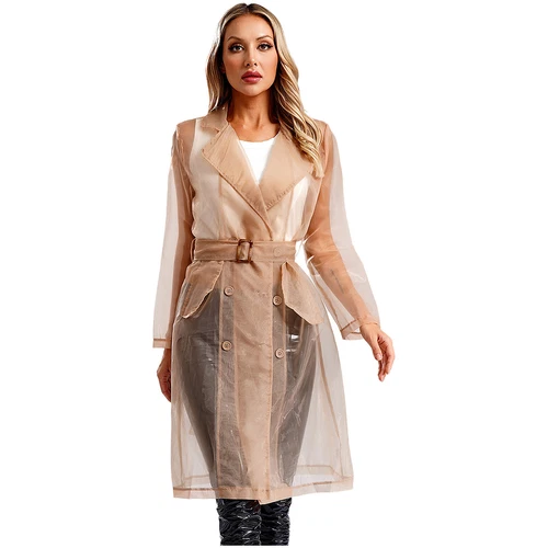 Womens Coat See Through Trench Notch Lapel Jackets Ladies Outerwear Cropped- - Picture 56 of 60