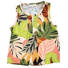 NWT LOFT Split Neck Mixed Media Shell Womens Small Petite Desert Dune