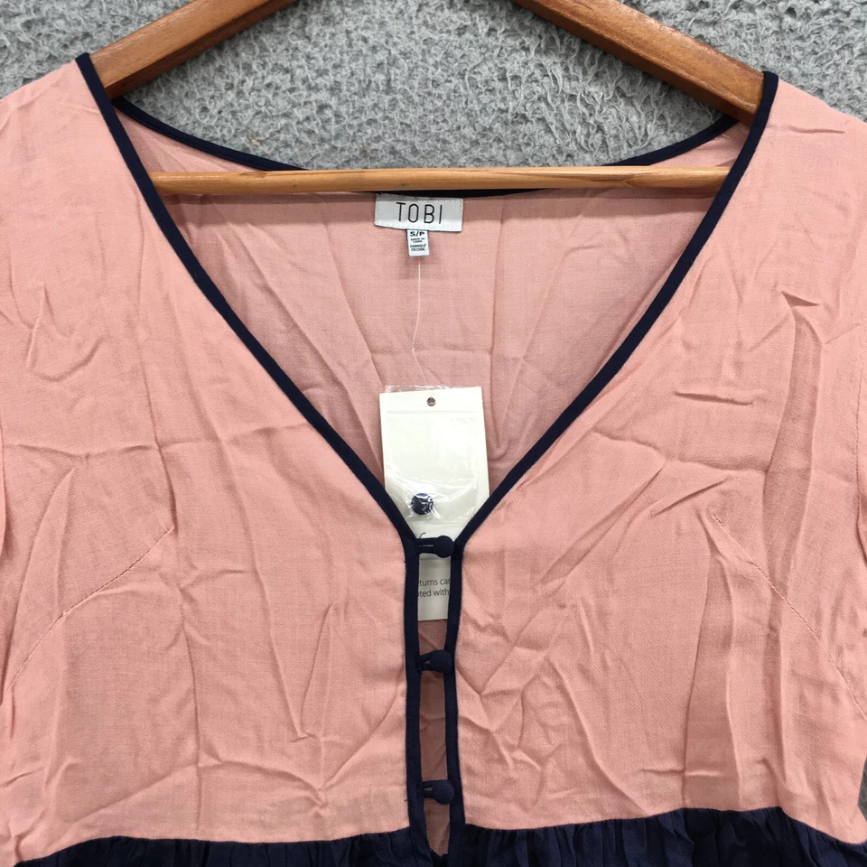 Mameluco con botones Tobi para mujer S rosa azul manga campana Henley informal pull on NUEVO Foto 4 de 4