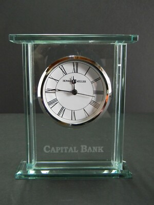 Howard Miller 645-643 Cooper Desk or Table Quartz Alarm Glass Clock Capital Bank