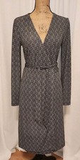 Ann Taylor Women's 6 Black & White Long Sleeve Knit Wrap Midi Dress