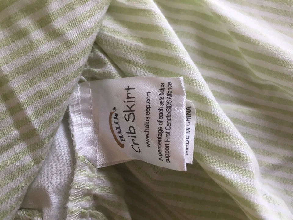 Halo Crib Skirt + 2 Matching Sheets Garden Baby Set Green Blue Striped Boy/ Girl - Image 3 of 4