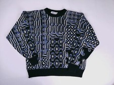 Robert Bruce Vintage 90s Acrylic Sweater Abstract Blue Black Mens Large