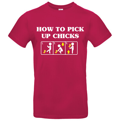 Herren T-Shirt ''How To Pick Up Chicks'' Aufreißer Macho Flirten Shirt