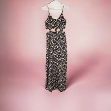 Pins and Needles UO Caged Cut Out Waist Maxi Dress Button Front Floral Sz 4 READ