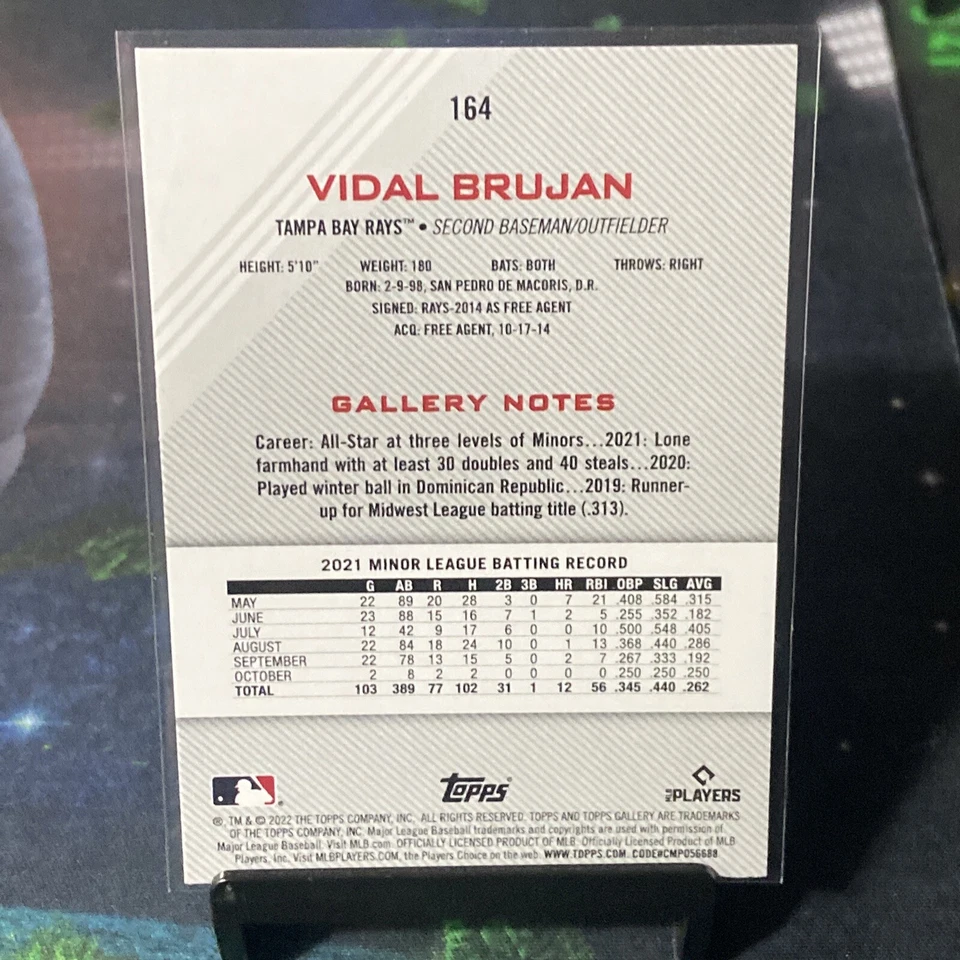 2022 Topps Gallery Baseball MLB #164 Vidal Brujan Base RC Rookie Card Rays - Image 4 of 4