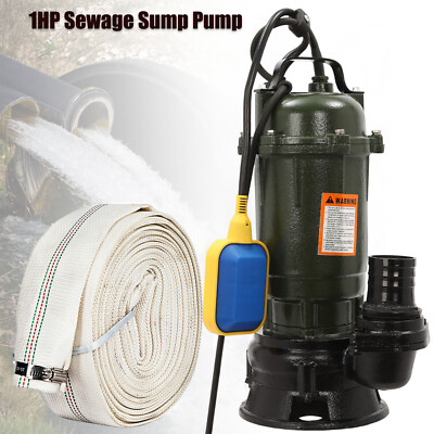 1HP 750W Cast Iron Sewage Submersibl Sump Pump 4000GPH w/66ft HOSE 110V/220V