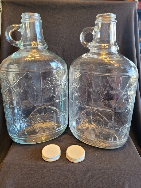 Vintage Rare Embossed Half Gallon Little Amana Glass Wine Jug(2) With Lids