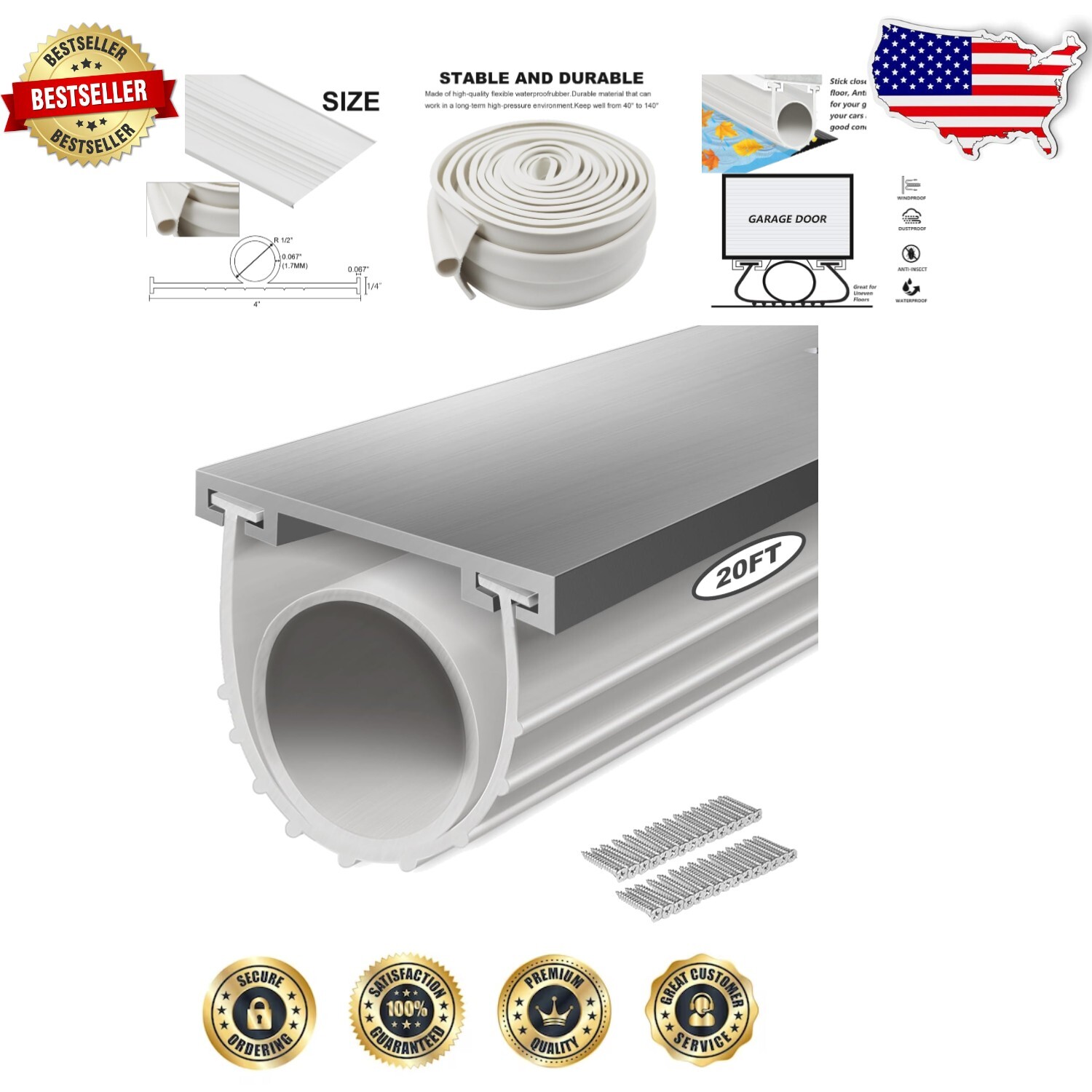 Premium EPDM Garage Door Seals - 20ft Heavy-Duty with Easy Installation Track