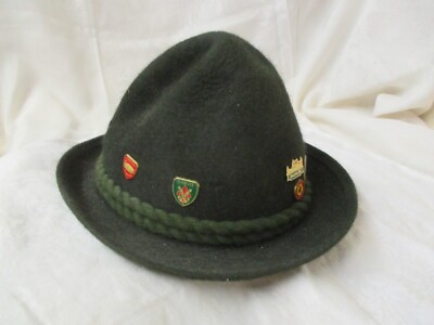 Vintage Green Wool Hat with Pins Vintage Olive Green Wool Bayerischer Walk Loden Hat w/ Many  main image 3