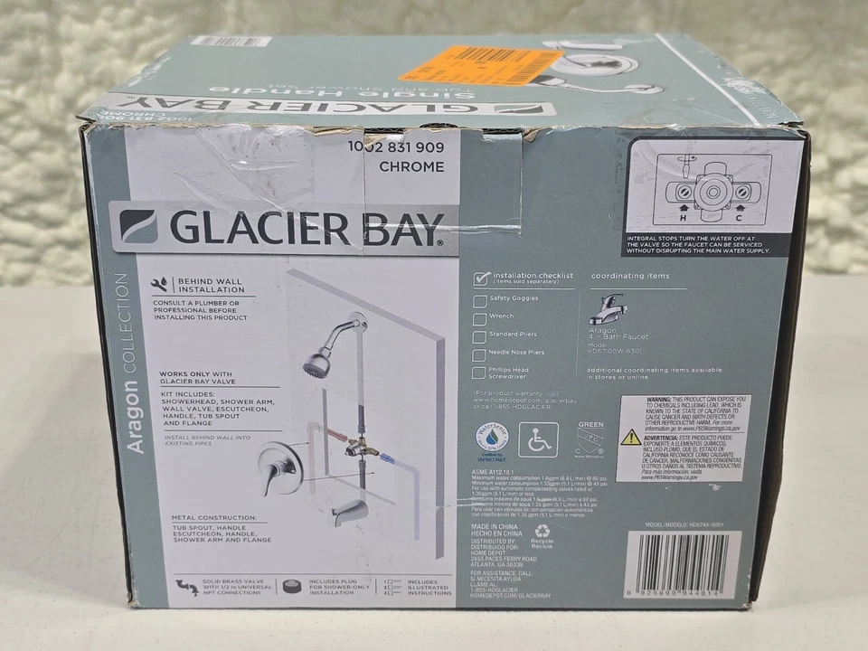 Grifo monomando para bañera y ducha Glacier Bay Aragon HD874X-0001 - Cromo Foto 2 de 4