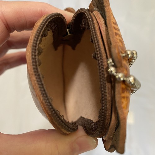 Eule Geldbörse Kalbsleder Etui verziertes Leder 3D Handarbeit braun rot *ohne Riemen* - Bild 4 von 8