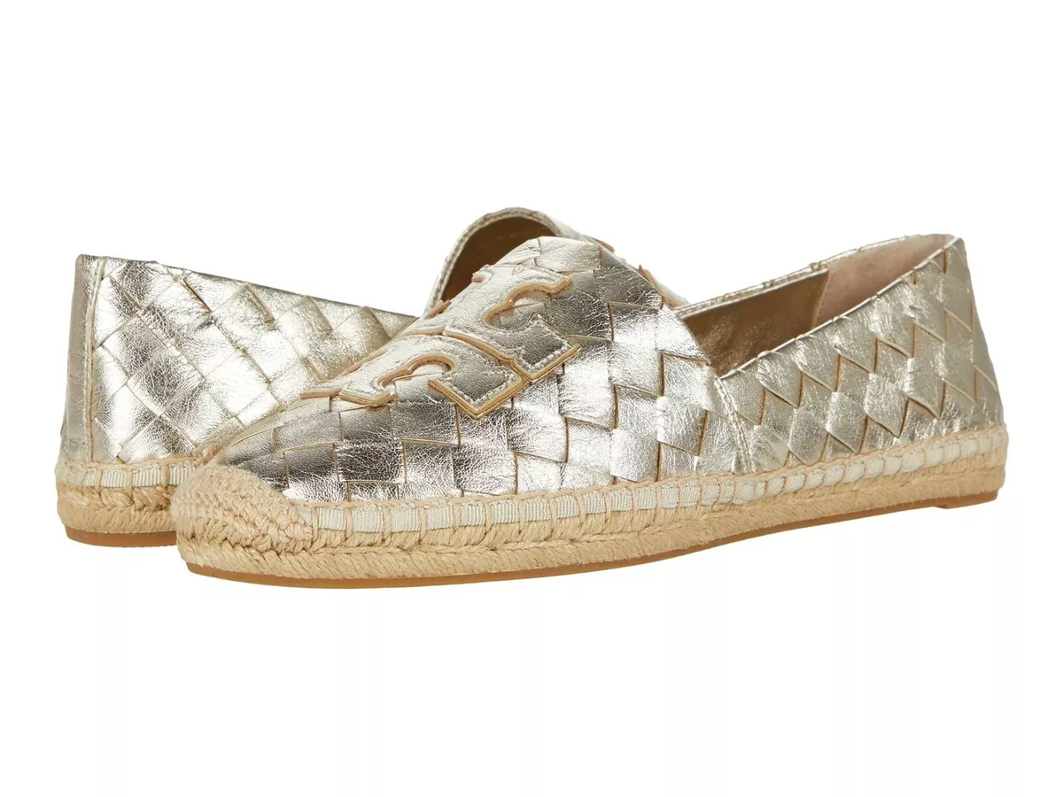 TORY BURCH Women s Ines Woven Leather Espadrille Flats Gold Size