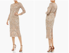MAC DUGGAL 5521 EMBELLISHED ILLUSIONS MOCHA MIDI DRESS sz 18