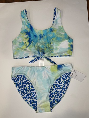 Treasure & Bond Kids Reversible Two-Piece Bikini Swimsuit Tie Dye & Stripe Sz 12 - Picture 2 of 5