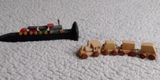 2 Small Wooden Toy Train Sets 1 on Cast Iron Railway Spike