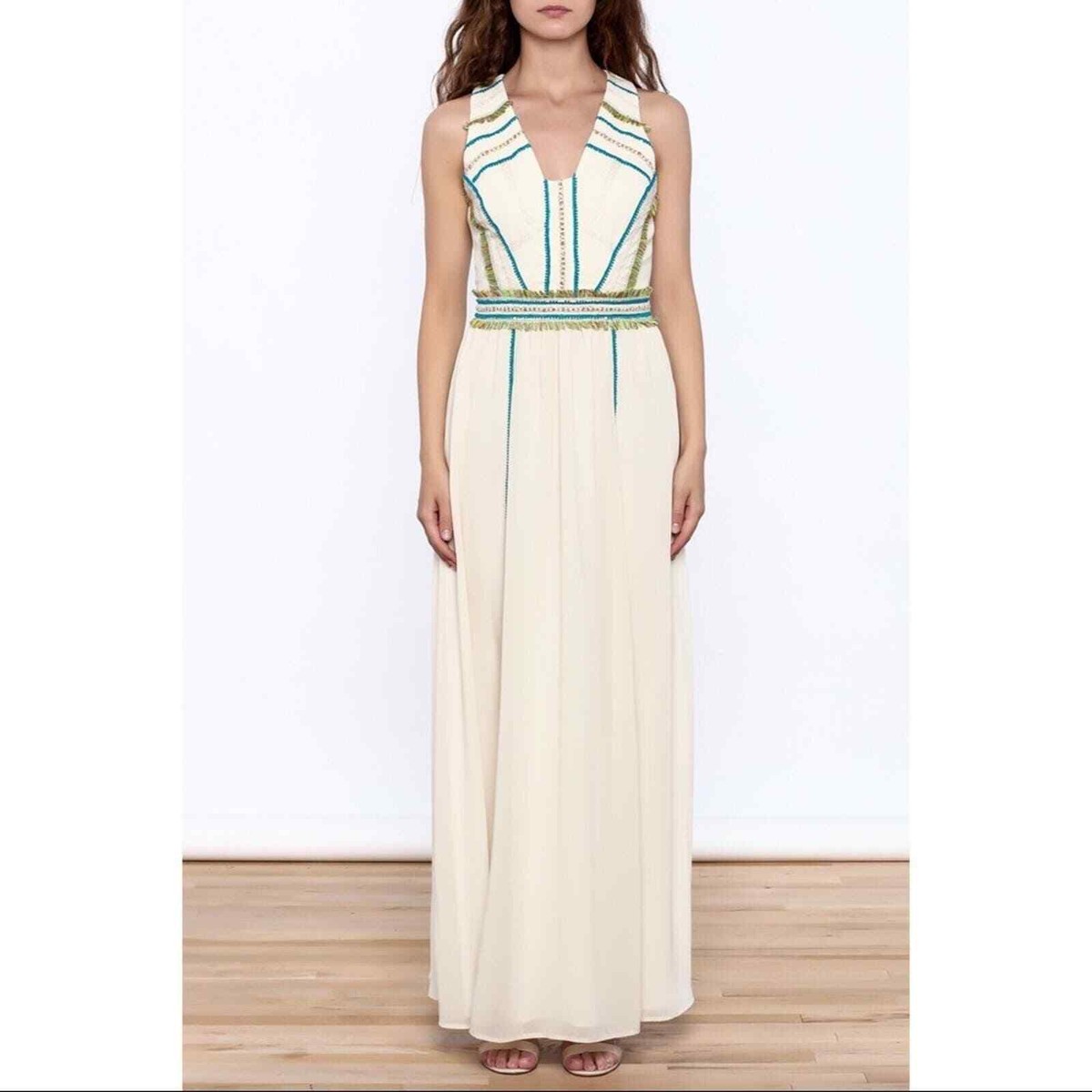 beaded floral maxi dress Strapless Multi-Colored Floral Beaded Appliqué Long Dress