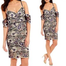 Gianni Bini S Beige Black Floral Lace Embroidered Off The Shoulder Pencil Dress