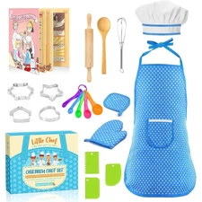 Kids Cooking Toys, Chef Costume for Kids Chef Hat 20 Pcs Blue-with Cookbook