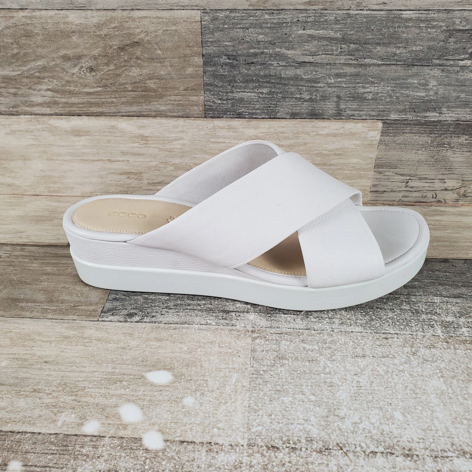 Ecco Touch sandalo donna slide taglia 10 10 5 pelle bianca slip on punta aperta