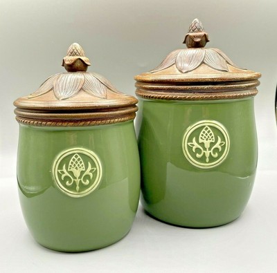 Fitz and Floyd Giardino CANISTER Set of 2~Including Lids with Acorn Finials