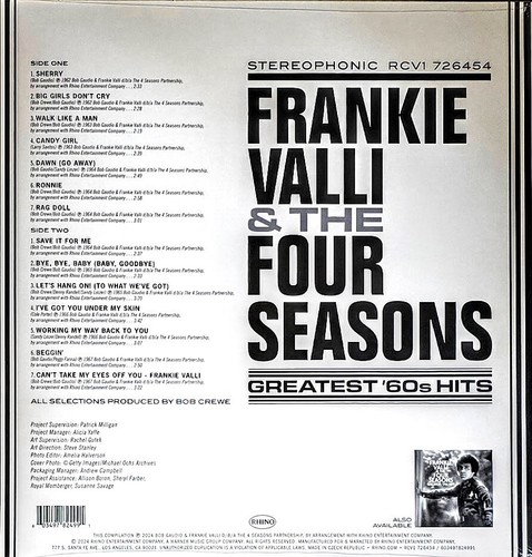 FRANKIE VALLI & THE FOUR SEASONS GREATEST '60S HITS - SEA BLUE VINYL LP " NEW " - Picture 2 of 2