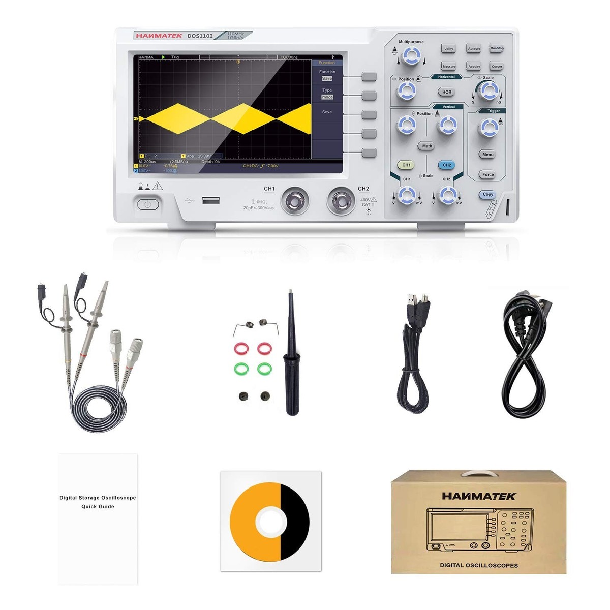 HANMATEK 110mhz Bandwidth DOS1102 Digital Oscilloscope with 2