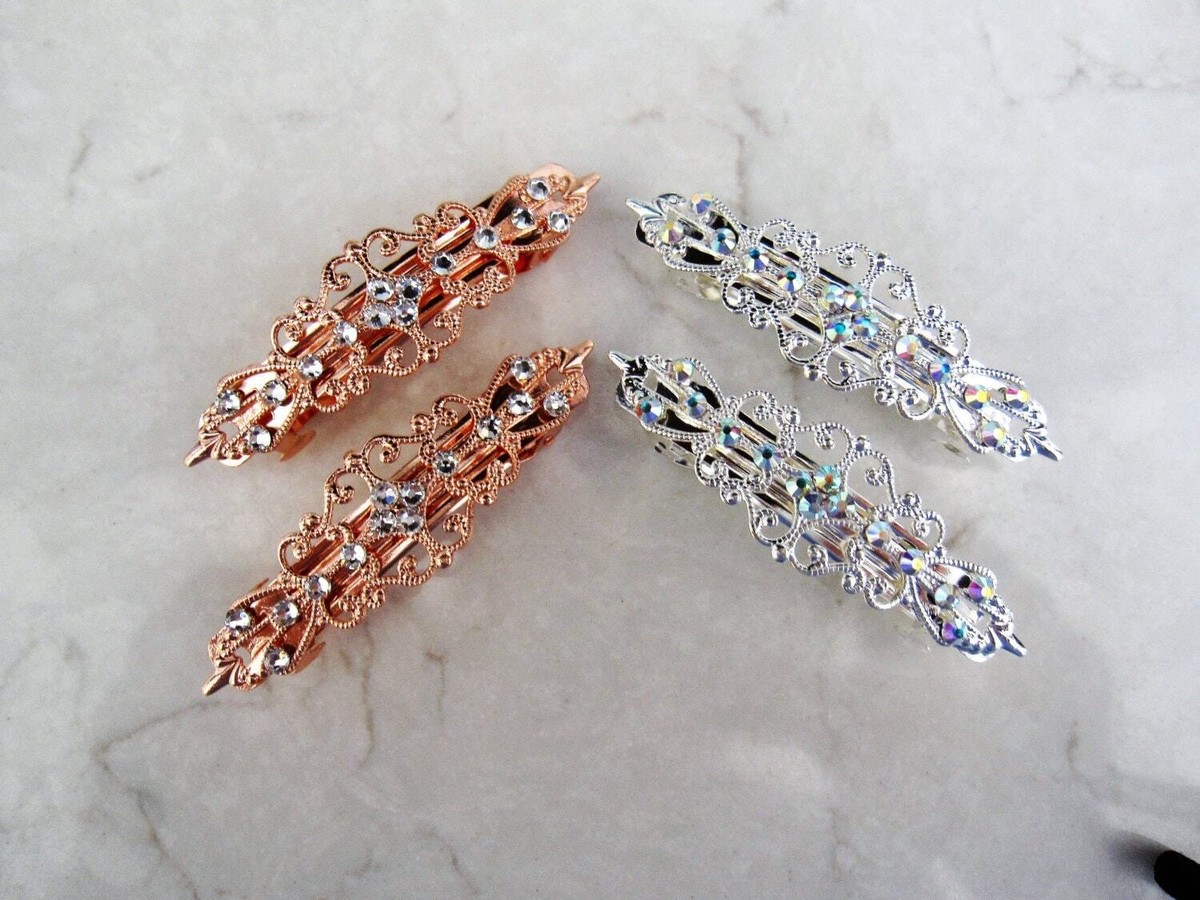 Small pair of antique silver or rose gold swarovski crystal 