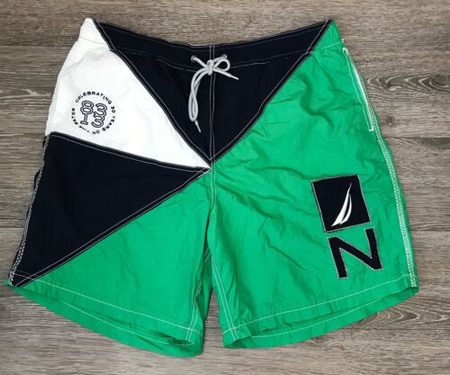 Nautica Performance Green Navy White Swim Trunks B