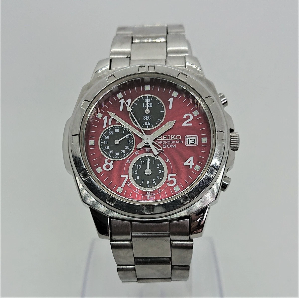 Seiko 7T 92 Chronograph Red dial Men s watch 7T92 0CA0 eBay