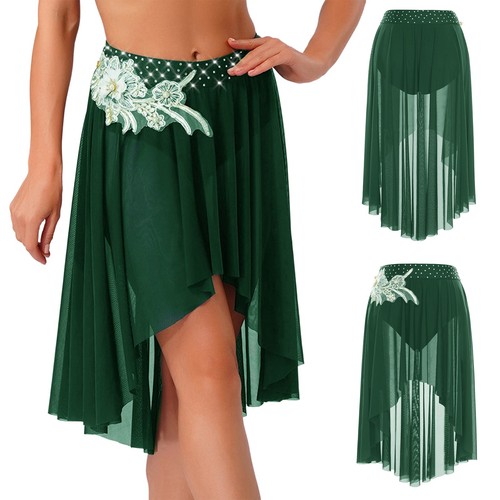 Womens Costume Waltz Dancewear Mexican Skirt Mesh Lyrical Applique Dance Hem - Picture 43 of 95