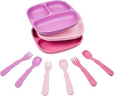 Toddler Dinnerware Set - 3 Divided Plates with 3 Fork and Spoon Sets - BPA-Kids