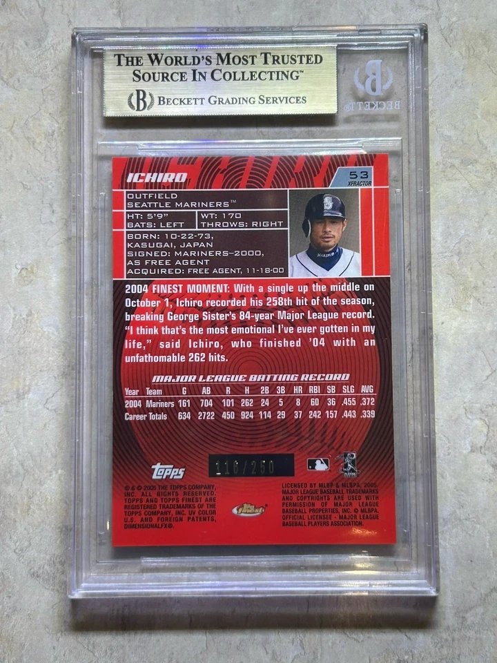Ichiro Suzuki - 2005 Topps Finest Baseball #53 X-Fractor /250 Mariners BGS 9.5 - Image 2 of 3