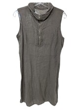 Lina Tomei Italy Sz M Gray Linen 1/4 Zip Sleeveless Sheath Dress Stretch Panels