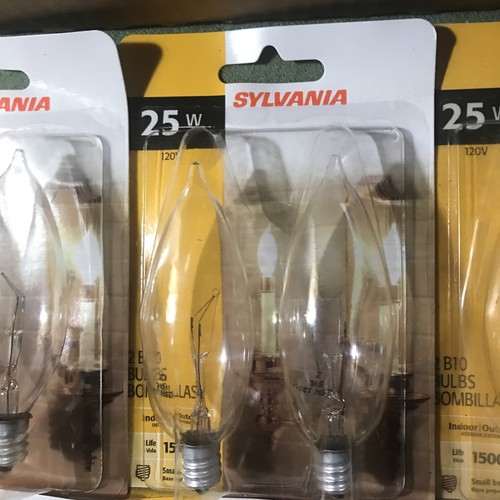 Box Of 12- B10-25 Watt Bulbs,Clear Finish, Candelabra Base, New In Box, Made USA - Picture 3 of 5